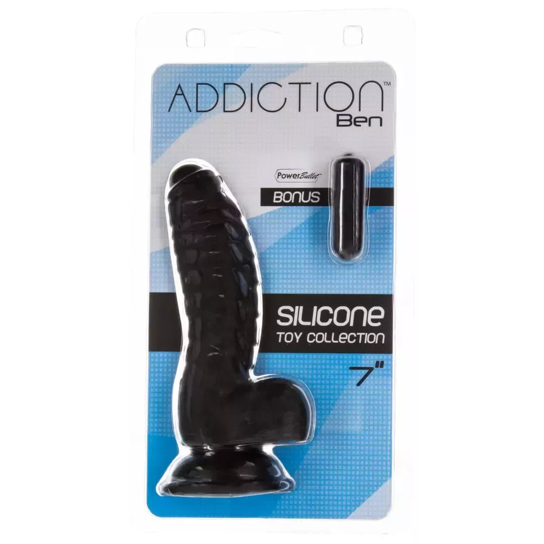 Addiction Ben 18 cm juodas silikoninis briaunuotas modelis su siurbtuku