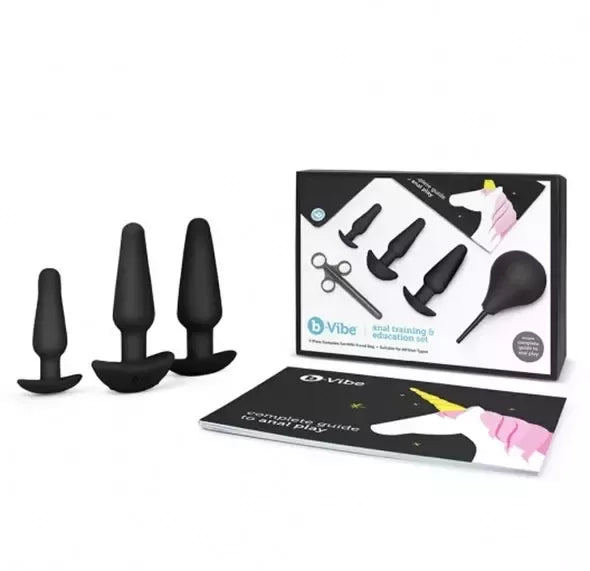 b-Vibe analinio lavinimo rinkinys, juodas – 7 dalių silikoninis komplektas su krepšiu