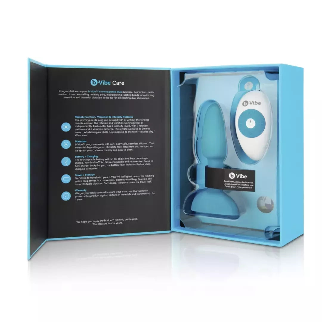 b-Vibe Rimming Petite Plug Teal – kompaktiška besisukanti ir vibruojanti sistema