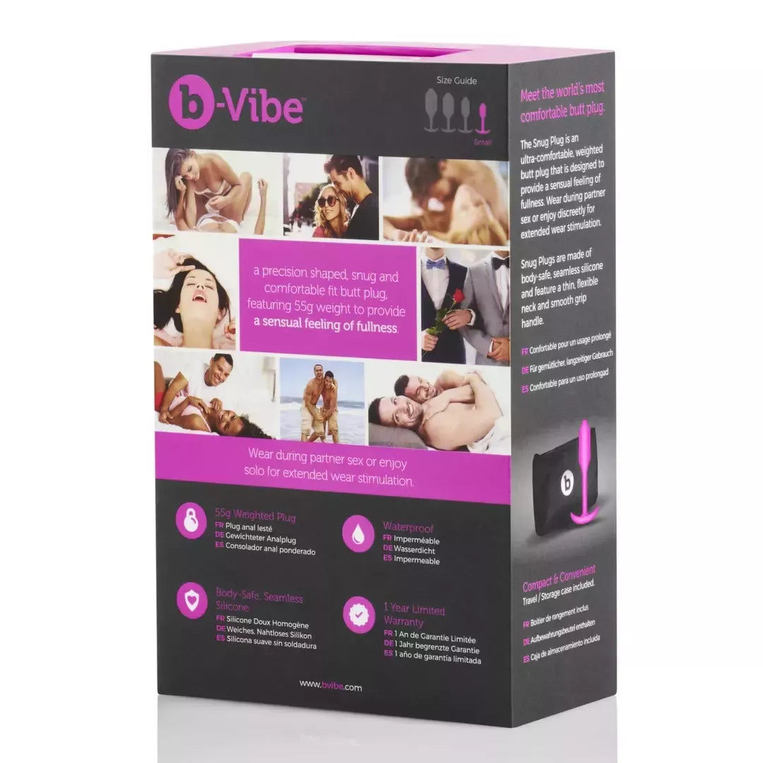 b-Vibe Snug Plug 1 Fuchsia pasunkintas silikoninis analinis kaištis 2x9,4 cm