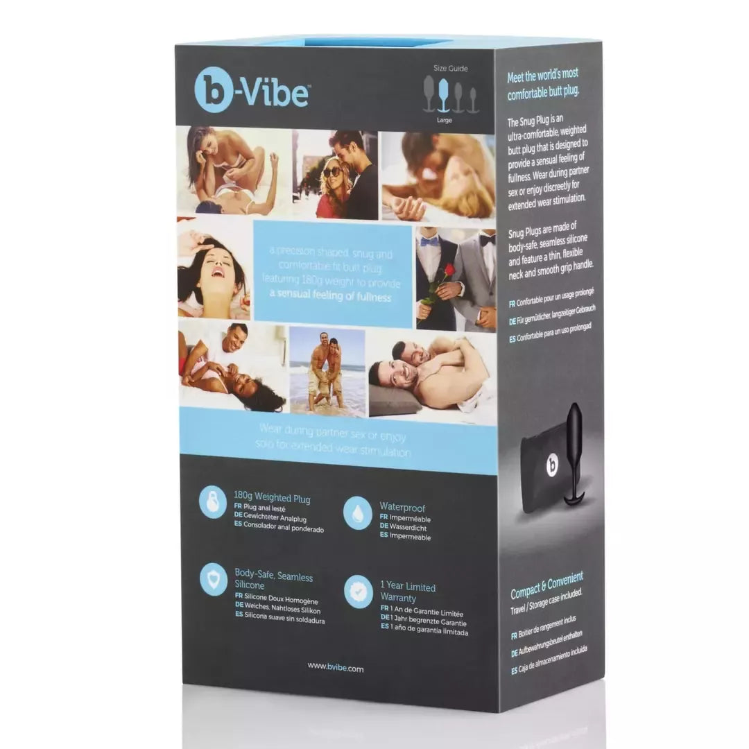 B-Vibe Snug Plug 3 juodos spalvos analinis kamštis su svoriu, silikoninis, 180g, 3,6x12,7 cm