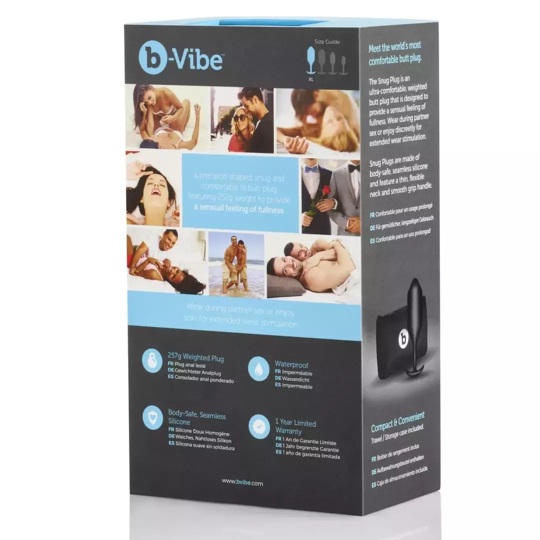 b-Vibe Snug Plug 4 juodas sveriantis silikoninis kamštis 257g 4,3x14cm