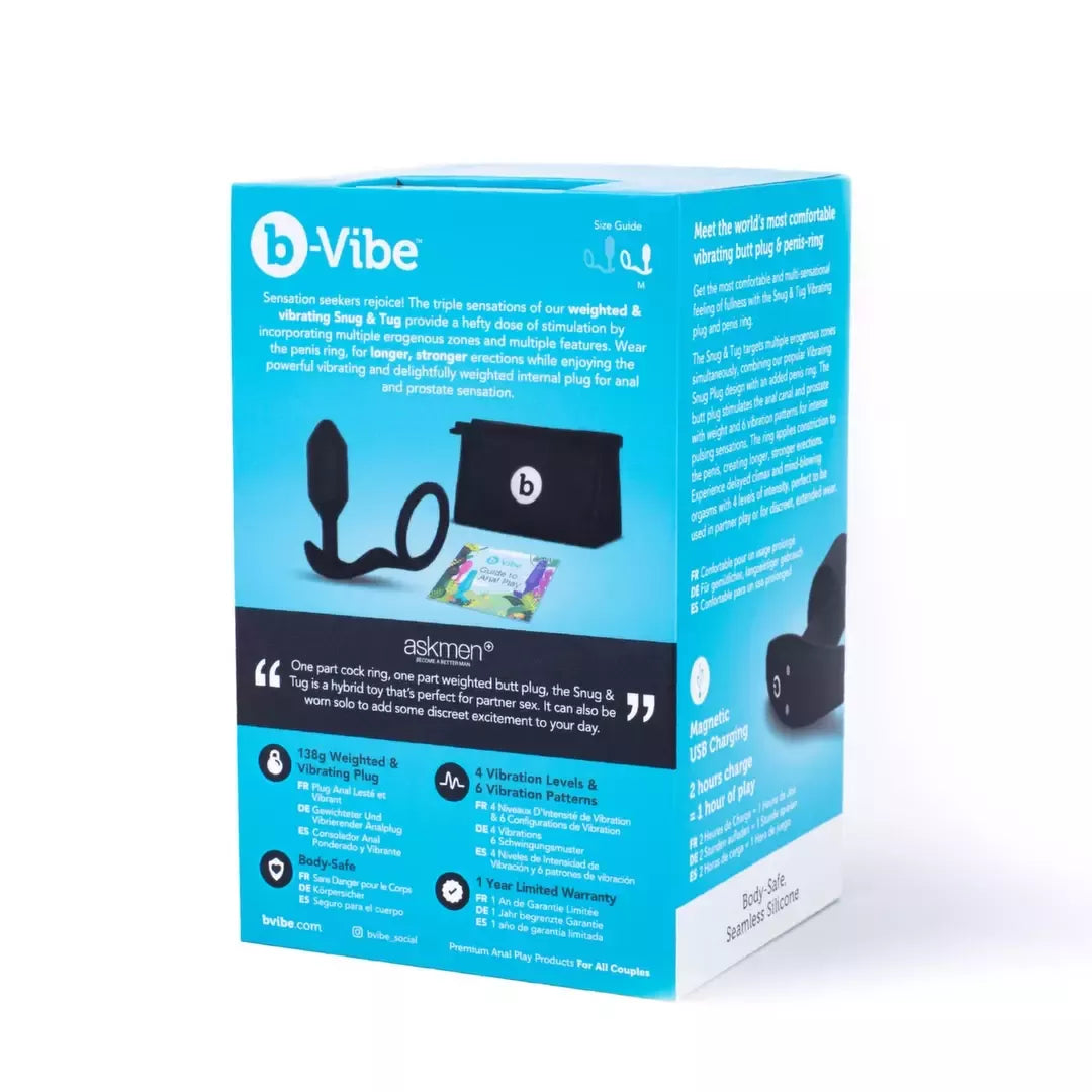 b-Vibe Snug & Tug M dviguba intymi sistema, vibruojanti, pasveriama, silikoninė