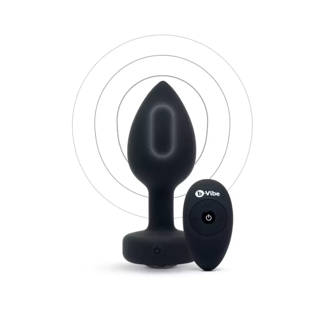 b-Vibe Vibrating Jewel Plug M/L Black Diamond – silikoninis, 15 režimų