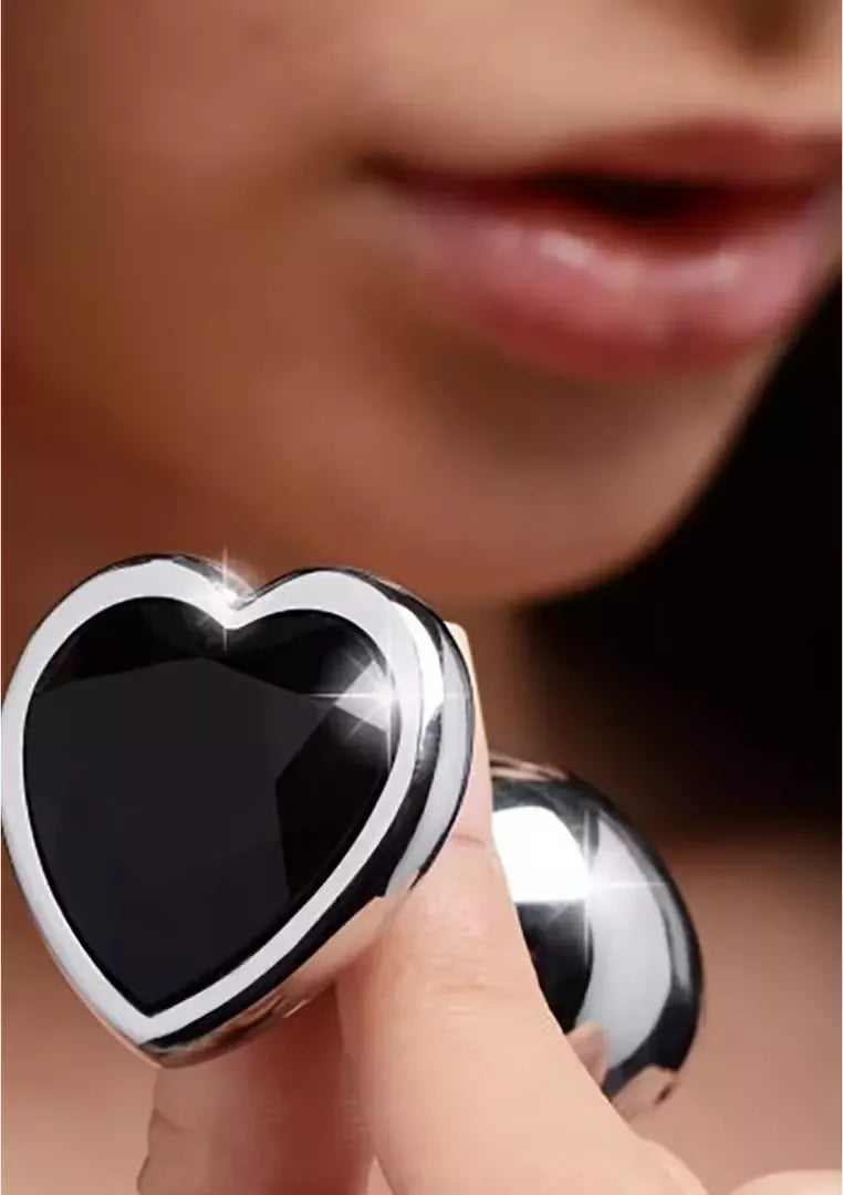 Black Heart Aluminum Intimate Plug Small – lengvas, be nikelio, juodas