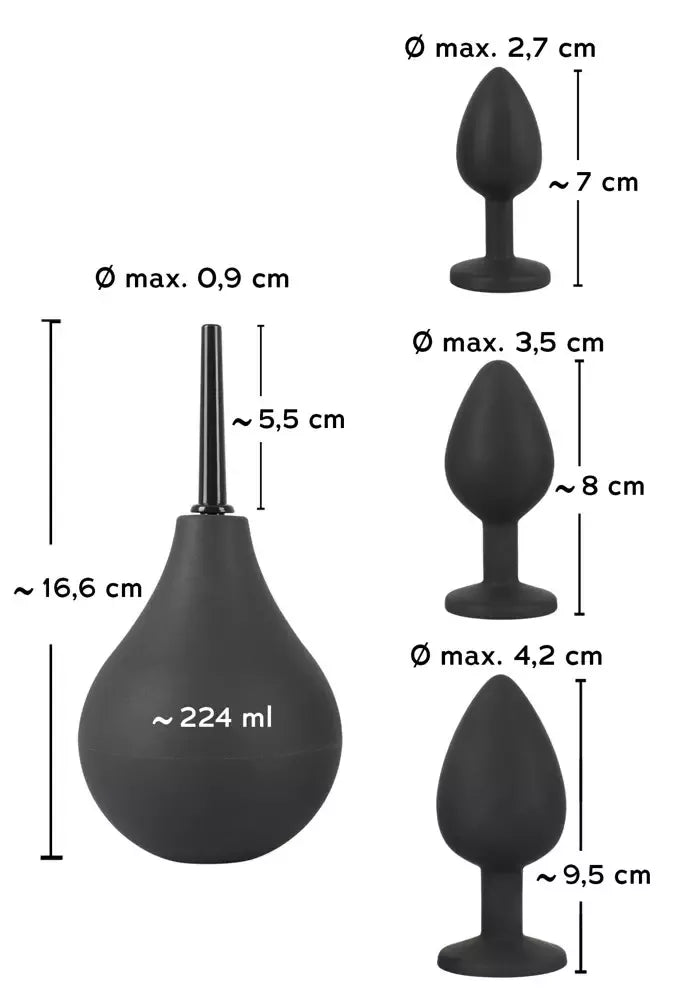 Black Velvets Anal Kit – silikoninis rinkinys su dušu ir dekoratyviniais kamščiais