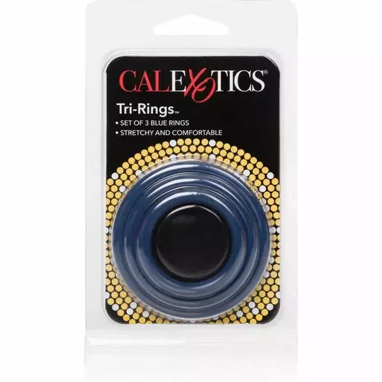 CalExotics Tri-Rings mėlynas silikoninis 3 dydžių žiedų rinkinys – lanksti sistema