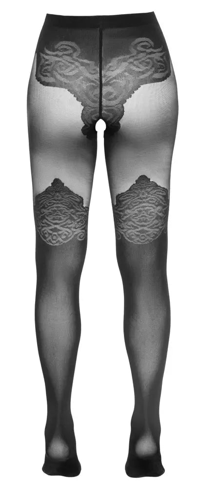 Cottelli Legwear juodos pėdkelnės atviru klynu, nepermatomos ir permatomos, 40/20 den