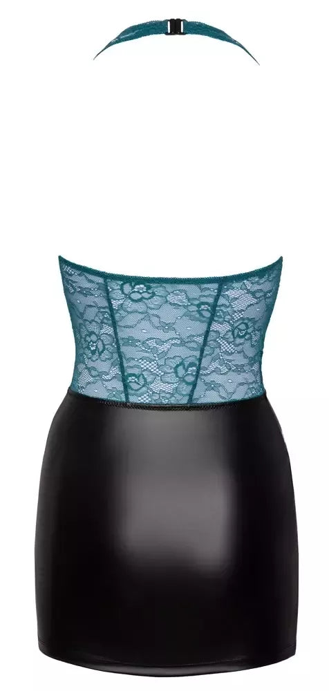 Cottelli Lingerie suknelė, modelis XL, juoda/žalsvai melsva, su nėriniais ir halterio tipo kaklo iškirpte
