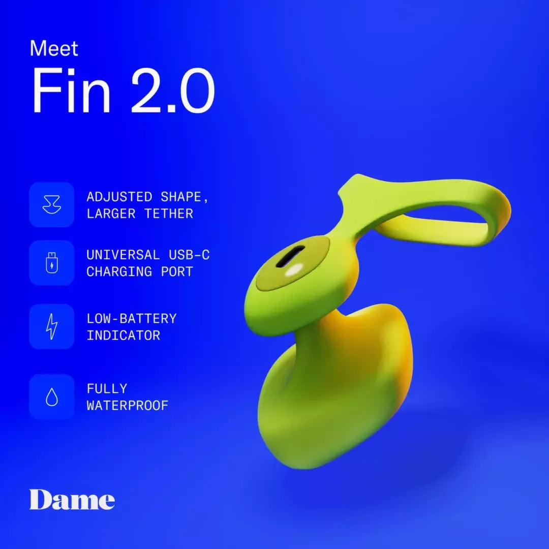 Dame Fin 2.0 Citrus – kompaktiškas intymus piršto vibratorius, atsparus vandeniui, USB-C
