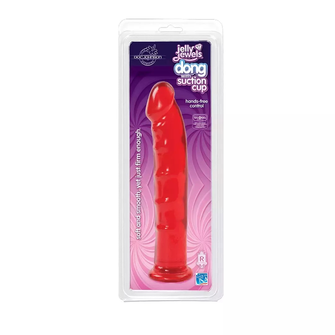Doc Johnson 8" Jelly Jewels intymus prietaisas su siurbtuku, rubino spalvos