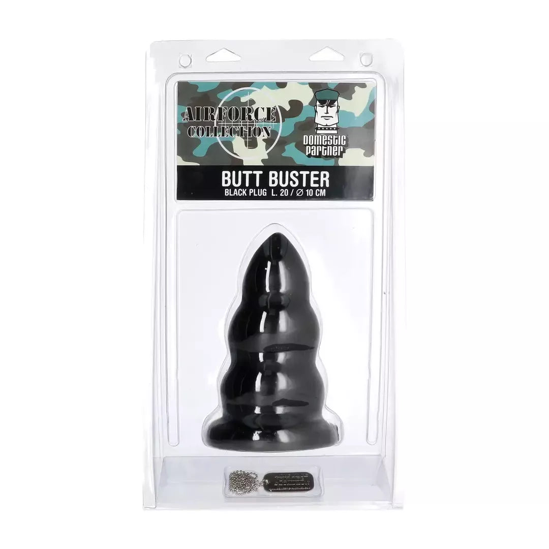 Domestic Partner Butt Buster Black 3 pakopų analinis kamštis, minkšta guma, XL