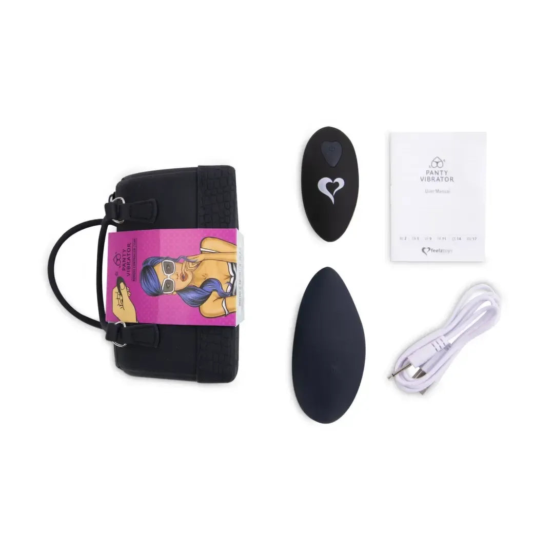 FeelzToys Panty Vibe Black – nuotoliniu būdu valdomas nešiojamas modelis iš 100 % silikono