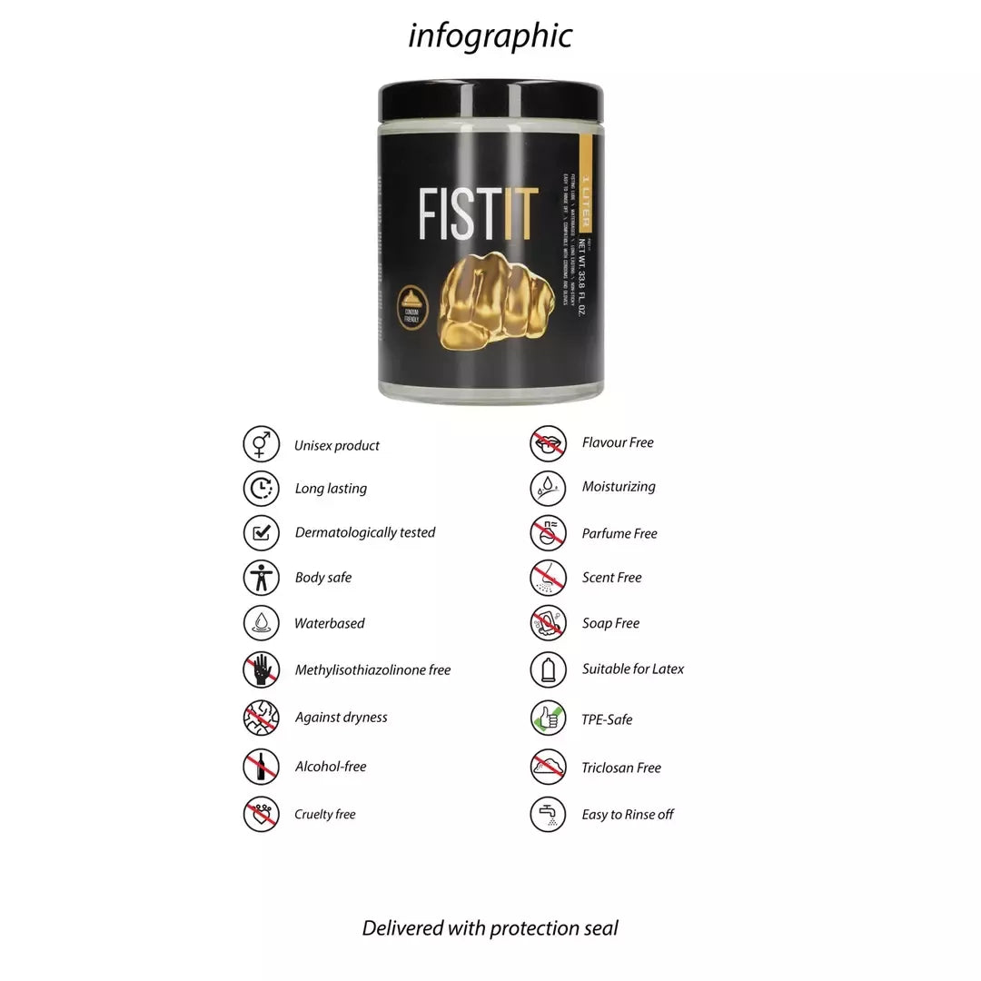 Fist It Water-Based Lubricant 1000 ml – didelis permatomas gelio indelis