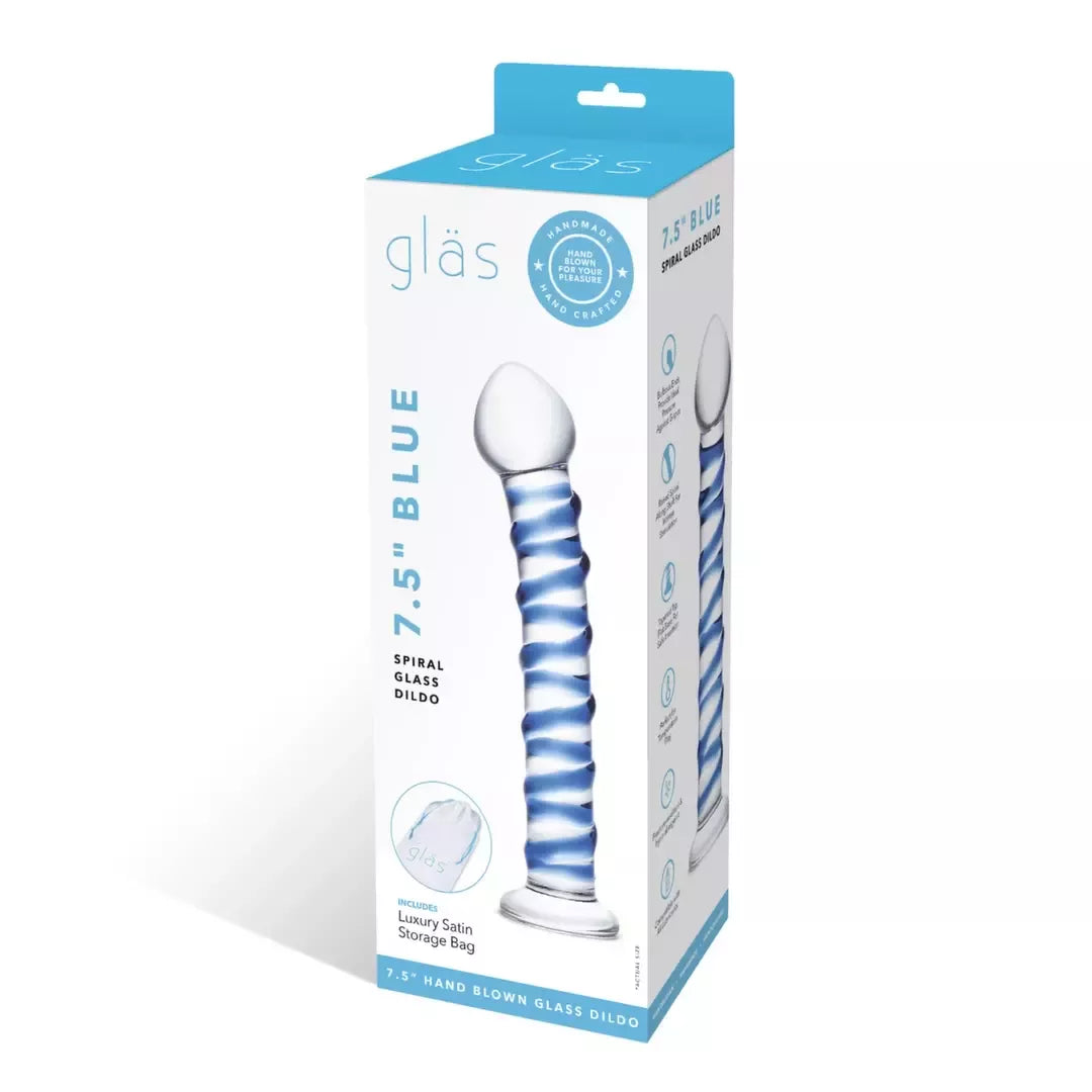 Glas Blue Spiral – stiklinis intymios higienos prietaisas, 18 cm, tekstūruotas paviršius