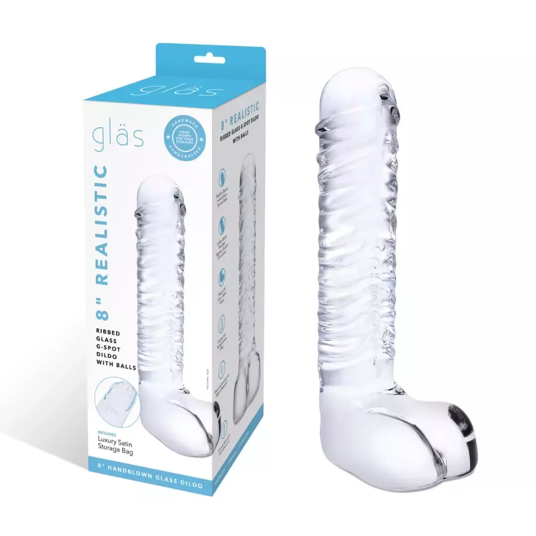 Glas Ribbed Glass Intimate Device 8” – tekstūruotas, skaidrus, lenktas G taškui