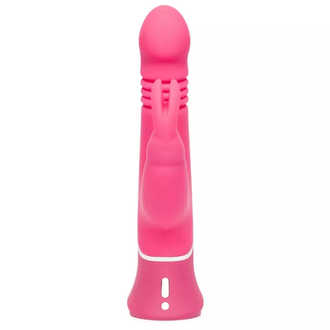 Happy Rabbit Thrusting Pink dviejų variklių silikoninis intymus prietaisas, 23 cm