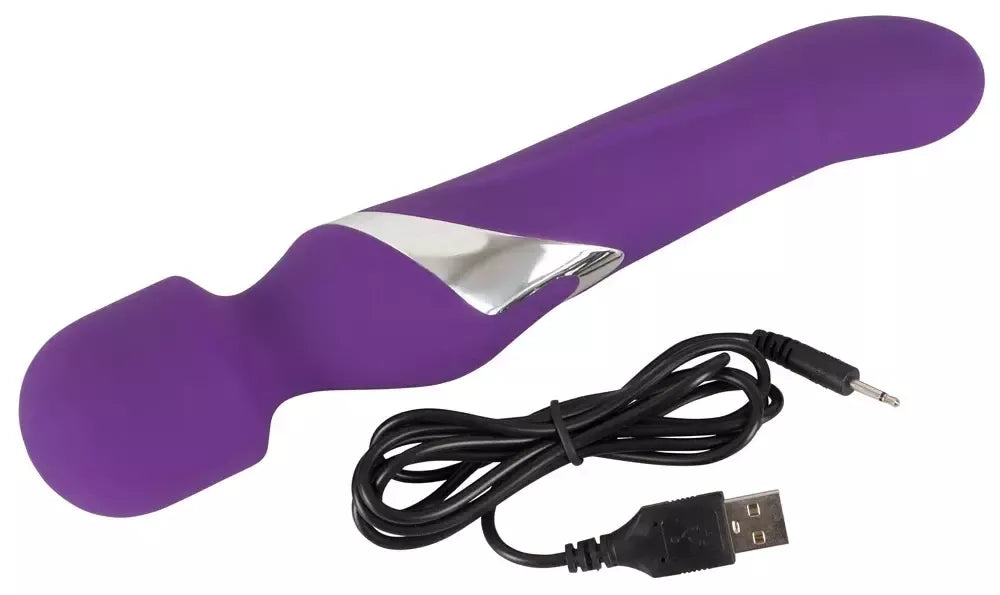 JAVIDA Wand & Pearl dvipusis vibratorius, silikoninis, 24 cm, USB įkraunamas
