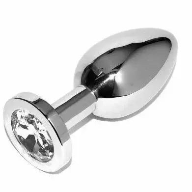 Metal Hard Steel Intimate Plug Small analinis kamštis su skaidriu kristalu, 5,7 cm
