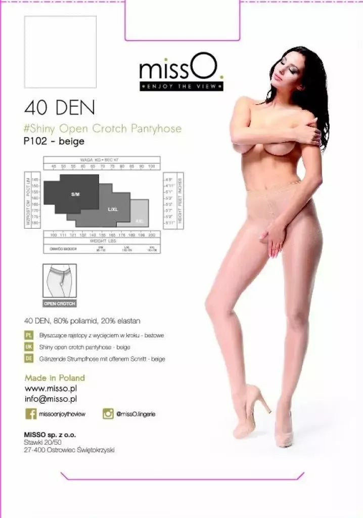 MissO P102 smėlio spalvos S/M pėdkelnės su diskretiška anga, 40 DEN