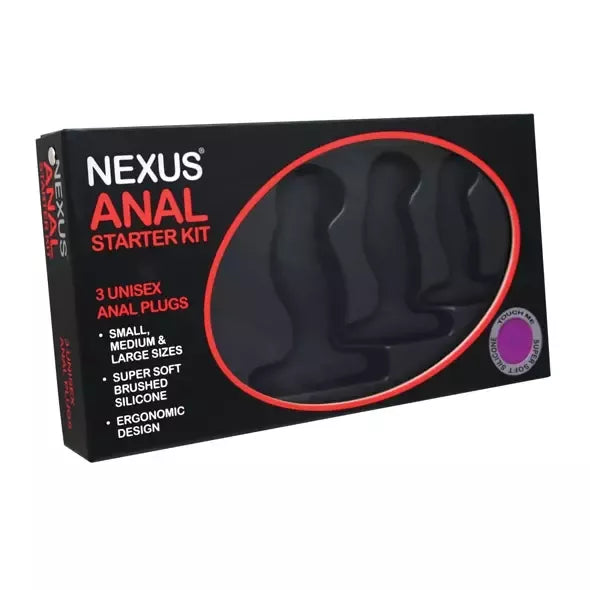 Nexus Anal Kit – 3 silikoninių intymių treniruočių kamščių rinkinys, juodas