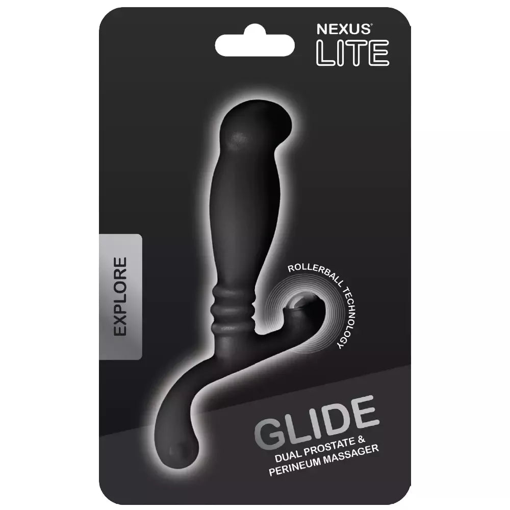 Nexus Glide Black – anatominis prostatos masažuoklis, 11,5 cm, metalinis akcentas