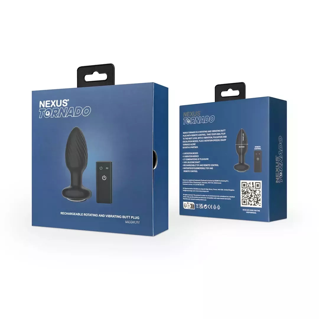 Nexus Tornado Medium Black – besisukantis silikoninis analinis kamštis su nuotolinio valdymo pulteliu