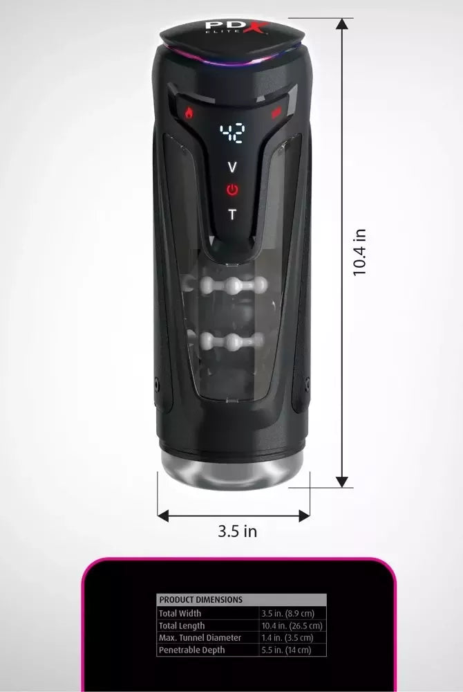 PDX Elite Moto-Bator Pro Light automatinis masturbatorius su šildymo ir vibracijos funkcijomis