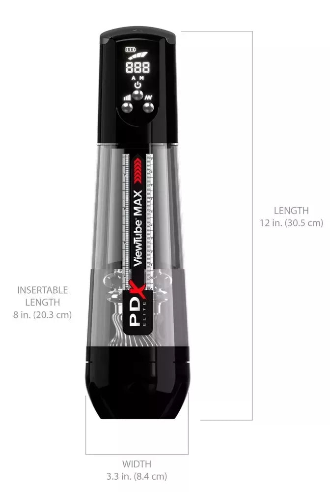 PDX Elite ViewTube MAX Black - Automatinis intymus prietaisas su LED ekranu