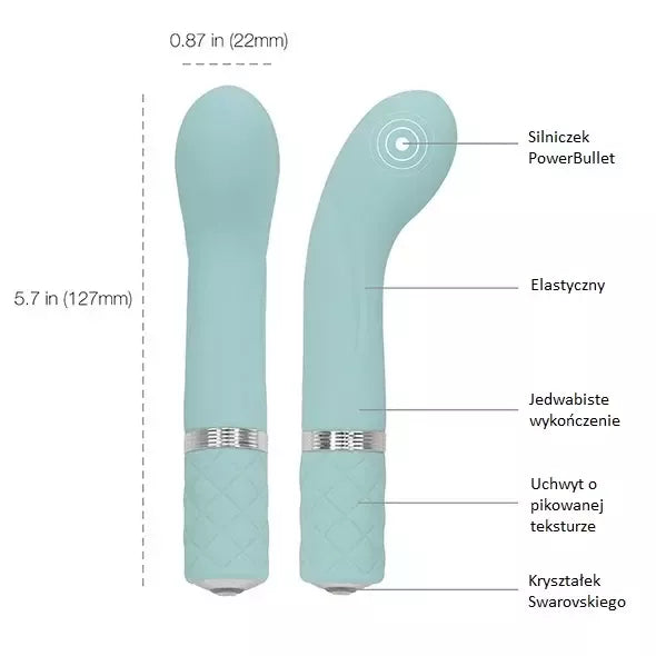 Pillow Talk Racy Teal – kompaktiškas įkraunamas vibruojantis masažuoklis, 127 mm