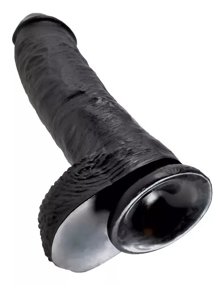 Pipedream King Cock 10" intymus modelis su siurbtuku, juodas, PVC
