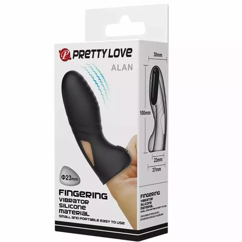 Pretty Love Alan silikoninis piršto vibratorius, juodas – ergonomiškas mini masažuoklis