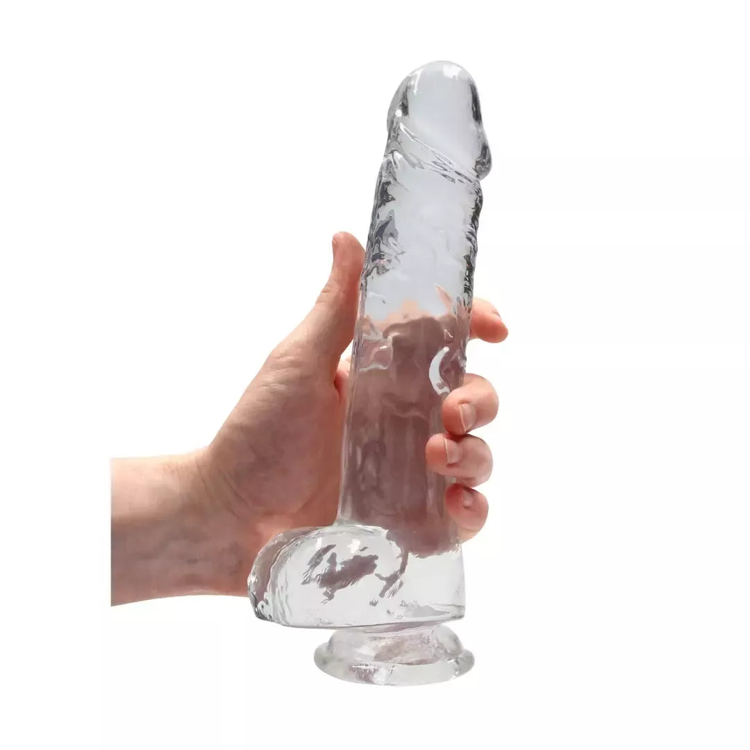 RealRock Crystal Clear intymus modelis su siurbtuku, 25 cm, skaidrus