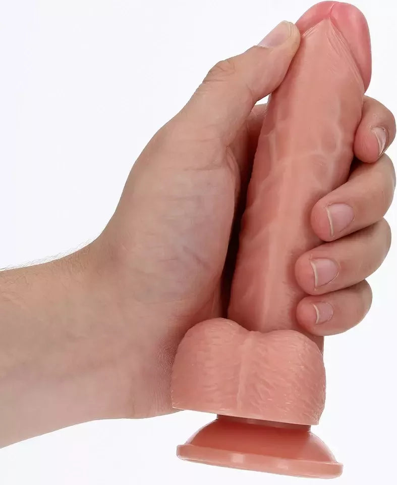 RealRock Curved Intimate Machine su siurbtuku 15,5 cm, smėlio spalvos