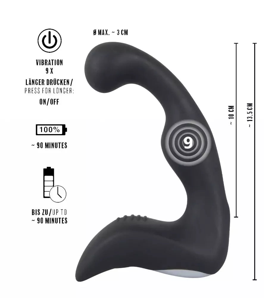 REBEL prostatos kaištis, įkraunamas lankstus vibratorius, juodas, 14,6 cm