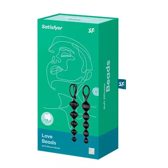 Satisfyer Love Beads Black – 2 lanksčių silikoninių karoliukų modelių rinkinys