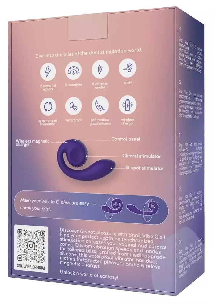Snail Vibe Gizi Purple – dviguba sistema, lankstus silikonas, 19 cm