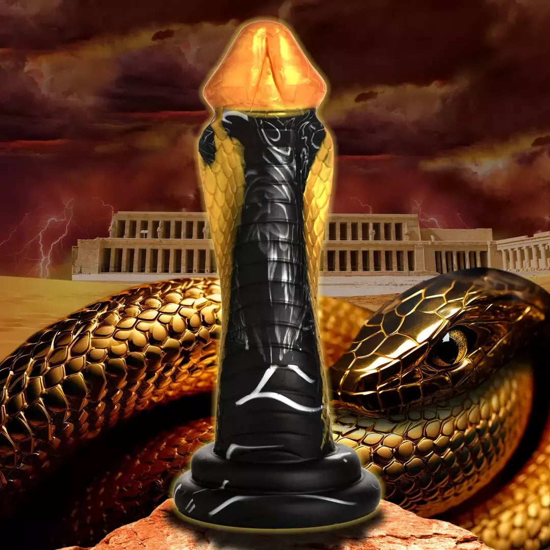 XR Brands Golden Snake silikoninis intymus žaislas, auksinės ir juodos spalvos, didelis