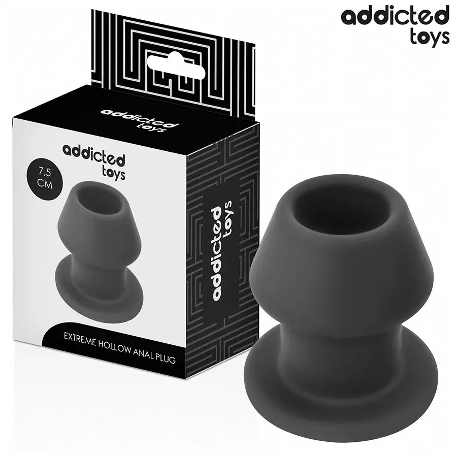 ADDICTED Extreme Hollow silikoninis analinis kamštis, S dydis, 7,5 cm – juodas