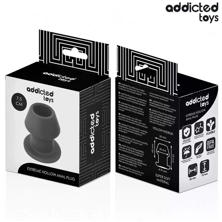 ADDICTED Extreme Hollow silikoninis analinis kamštis, S dydis, 7,5 cm – juodas