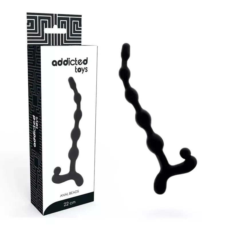 Addicted Toys Analinis karoliukų vėrinys 22 cm, juodas – lanksti silikono sistema