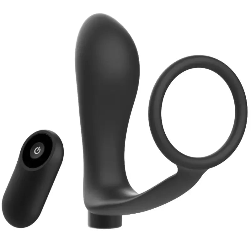 Addicted Toys Black įkraunamas analinio kaiščio ir žiedo rinkinys su nuotolinio valdymo pulteliu
