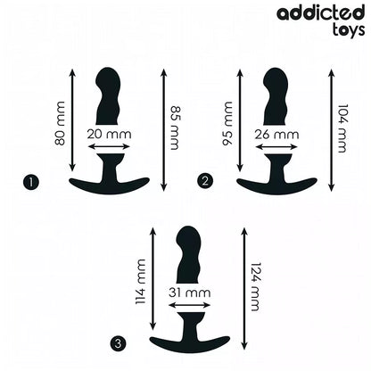 ADDICTED Toys silikoninių kištukų (plug) rinkinys, 1 modelis – 3 dydžiai, ergonomiškas dizainas