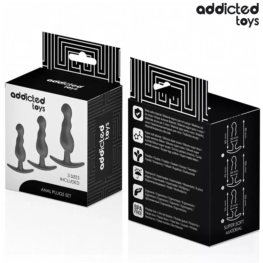 ADDICTED Toys silikoninių kištukų (plug) rinkinys, 1 modelis – 3 dydžiai, ergonomiškas dizainas