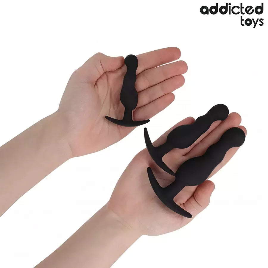 ADDICTED Toys silikoninių kištukų (plug) rinkinys, 1 modelis – 3 dydžiai, ergonomiškas dizainas