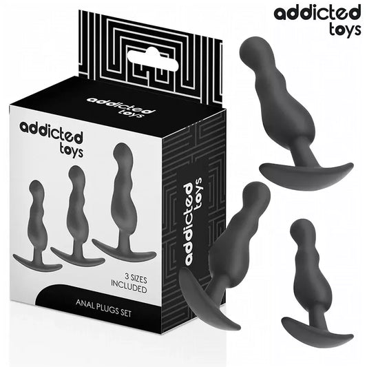 ADDICTED Toys silikoninių kištukų (plug) rinkinys, 1 modelis – 3 dydžiai, ergonomiškas dizainas