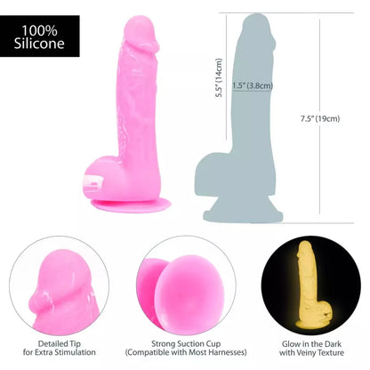 „Addiction“ Brandon 19 cm tamsoje šviečiantis silikoninis modelis, rožinis