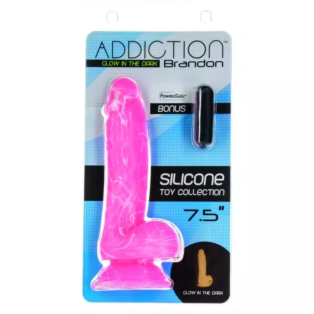 „Addiction“ Brandon 19 cm tamsoje šviečiantis silikoninis modelis, rožinis