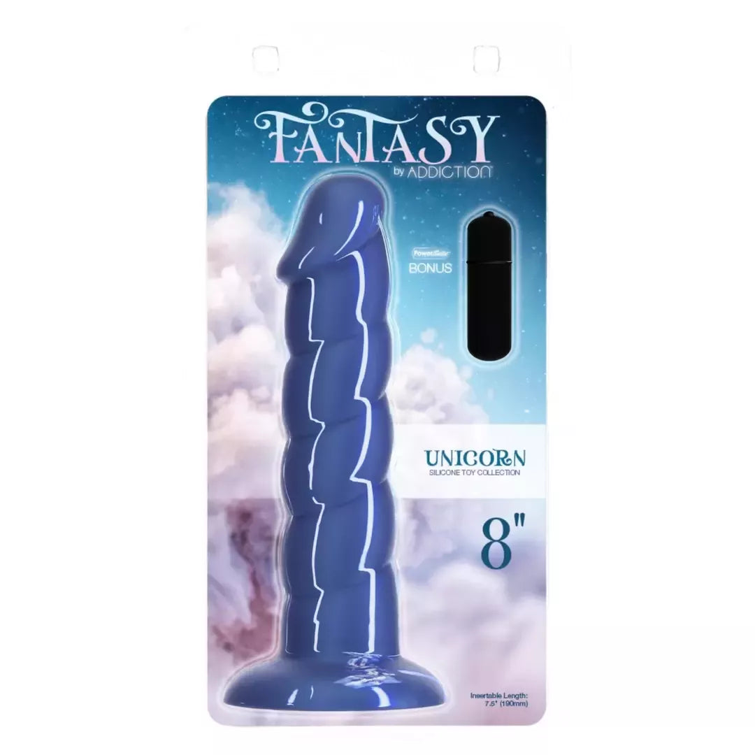 Addiction Fantasy 20 cm intymus modelis Unicorn Blue, silikoninis, briaunotas
