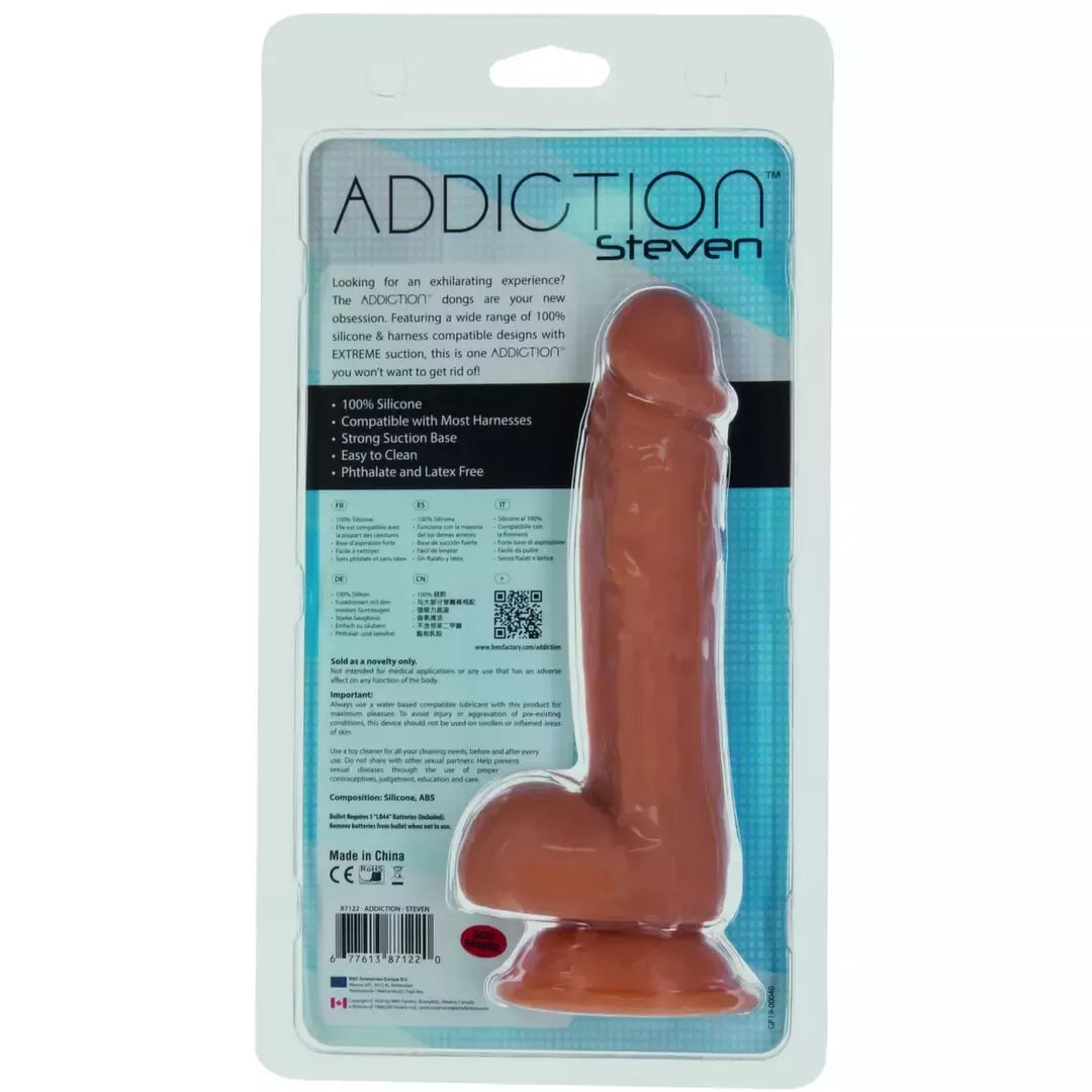 Addiction Steven silikoninis intymus modelis, 19 cm, karamelės spalvos, su vibruojančia kulka